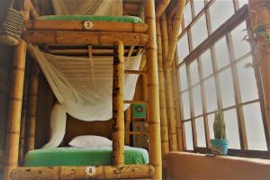 a bedroom with a bunk bed in a bamboo house at Sol de Minca Eco Lodge in Minca