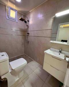 a bathroom with a toilet and a sink and a mirror at BOUGIE LOFT in Bejaïa