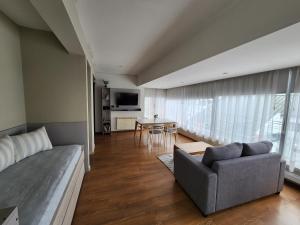 un soggiorno con divano e tavolo di Loft Urbano Ushuaia a Ushuaia