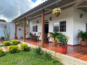 a patio of a house with chairs and plants at La Casa de Luzma in Pueblo Bello