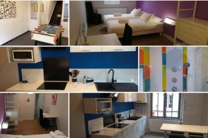 a collage of photos of a kitchen and a room at La Maison Saint-Pry in Béthune