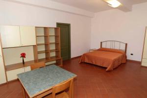 レッジョ・エミリアにあるStudent's Hostel Della Ghiaraのベッドルーム(ベッド1台、テーブル付)