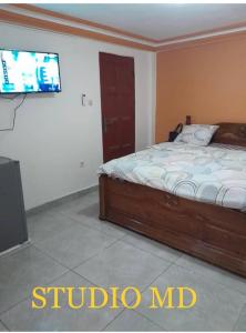 a bedroom with a bed and a flat screen tv at Résidence Diakhaby in Conakry
