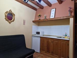 a small kitchen with a sink and a microwave at Hostal La Plata in Oropesa