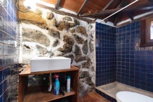a bathroom with a sink and a blue tiled wall at Eritía in Icod de los Vinos
