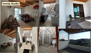 a collage of photos of a living room and a family studio at Departamentos San Javier Guanajuato in Guanajuato