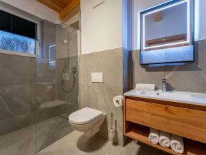 a bathroom with a shower and a toilet and a sink at Mountain Chalet Aquarius 5B in Sankt Lorenzen ob Murau
