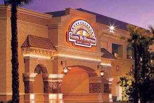 a sign on the side of a hotel at Santa Fe Station Hotel & Casino in Las Vegas