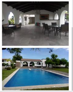 dos fotos de una casa con piscina en House in San Miguel, Res. San Andres, en San Miguel