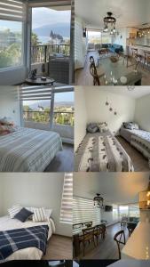 un collage de cuatro fotos de un dormitorio en papudo, en Papudo