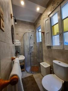 a bathroom with a shower and a toilet and a sink at Bizzilla Lodging Suite in Mqabba