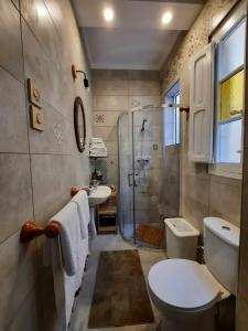 a bathroom with a shower and a toilet and a sink at Bizzilla Lodging Suite in Mqabba