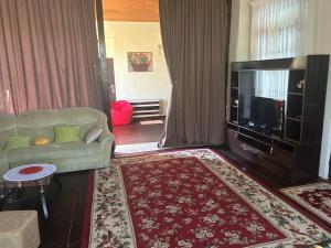 een woonkamer met een bank en een flatscreen-tv bij Barsa in Zestafoni