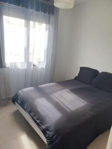 a large bed in a bedroom with a window at Maison Bord de mer refaite à neuf in Canet-en-Roussillon