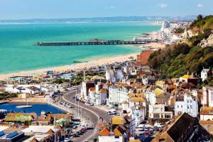 a view of a city and the beach at Causey Maisonette "Entire place" in Hastings
