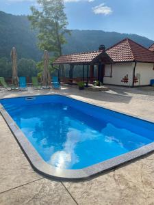 een groot blauw zwembad voor een huis bij Medi Apartman Nature Connection Drina in Bajina Bašta