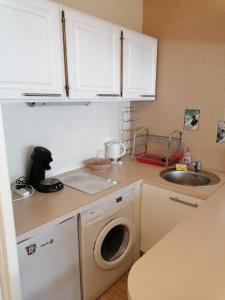a kitchen with a washing machine and a sink at Steph et Caro Studio Les Cassettes in Valloire