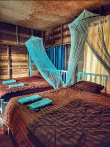 a bedroom with two beds with mosquito nets on them at Ban Oreo Homestay in Ban Pha Hu