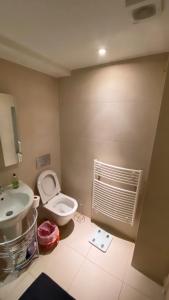 ein Badezimmer mit einem weißen WC und einem Waschbecken in der Unterkunft Private room in Camden in London