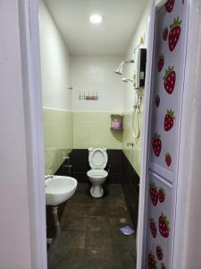 a bathroom with a white toilet and a sink at Minshu RoomStay in Arau