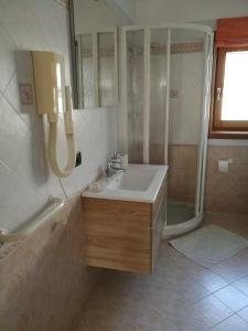 a bathroom with a sink and a shower at Chalet Claudia in Livigno