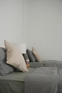 un sofá con almohadas en la sala de estar en Sewaro Homestay, en Āīzawl