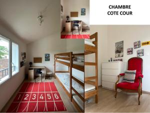 a room with two bunk beds and a desk at MAISON FAMILIALE in Saint-Benoît