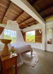 - une chambre avec un lit doté d'une moustiquaire dans l'établissement Finca Flor de Maria, à Santa Marta