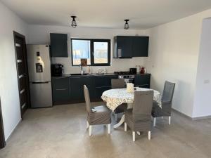 a kitchen with a table and chairs in a kitchen at Casa Andreea in Curtea de Argeş
