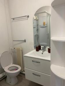 uma casa de banho branca com um WC e um lavatório em Studio vue sur Seine em Rouen