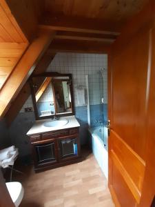a bathroom with a sink and a mirror and a tub at Cap De La Vila in Vielha