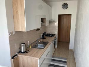 una cucina con lavandino e piano di lavoro di 2 rooms apartment with balcony a Zvolen