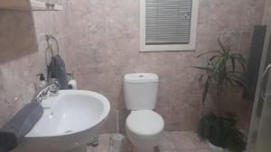 a bathroom with a white toilet and a sink at THE TREE HOUSE in Grabouw