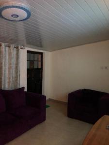 a living room with two couches and a ceiling at the botanical bliss 1 bedroom in Nairobi