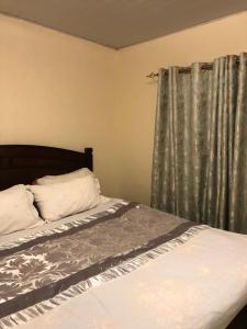 a bedroom with a bed and a curtain at the botanical bliss 1 bedroom in Nairobi