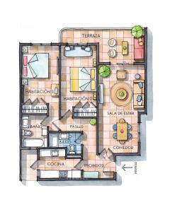 De plattegrond van Beach Paradise Flat in Denia Centre w/ Large Pool