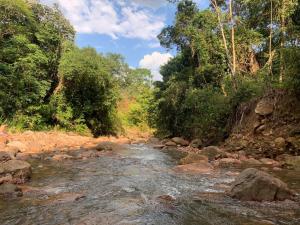 un río con rocas y árboles en el lateral en Glamping RanchoEmilio, en Villavicencio