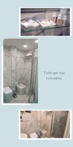 due foto di un bagno con lavandino e WC di B&B Piccolo Lucio a Napoli