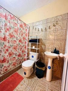 a bathroom with a toilet and a sink at Casa Nicolas #1 in San Pedro La Laguna