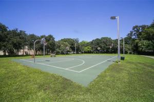Cozy Cottage near Beaches and Downtown Sarasota في ساراسوتا: ملعب كرة سلة في منتصف الحديقة