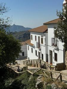 a white building with a fence in front of it at apartamento arroyo in Benaocaz