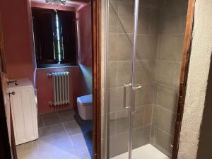 a bathroom with a shower and a toilet at Borgo il cantuccio - Casa Simona con piscina condivisa in Molino di Renzetti +42 photos