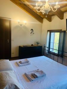 a bedroom with a large bed with two towels on it at Benvenuti in Casa Peluca! in Mestre