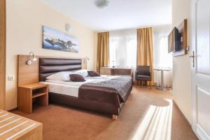 een hotelkamer met een bed en een televisie bij Hotel Milena in Milówka