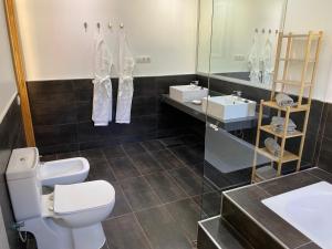 a bathroom with a toilet and a sink and a mirror at SUNNY CARMELITO DELUXE in Mogán
