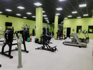 ein Fitnessstudio mit mehreren Laufbändern und Ergometern in der Unterkunft Orchidea Apartment Lecco in Lecco