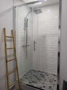 una doccia con una porta in vetro in un bagno di Ô Bon'Endroit - Appartement Confort - Centre Ville a Vienne Altre 17 foto