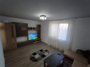 a living room with a couch and a tv at A&A Residence in Piatra Neamţ