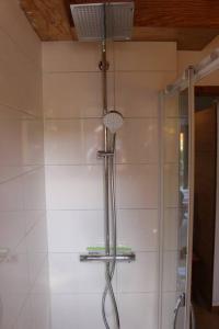 y baño con ducha con cabezal de ducha. en Gîte Le Bressaud, en La Bresse