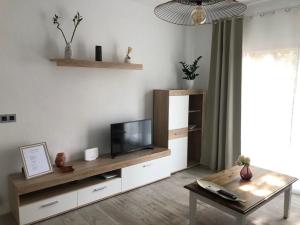 a living room with a tv and a coffee table at Doamvid Universidad in Ciudad Real